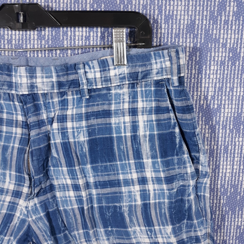 Polo Ralph Lauren Linen Shorts Mens 34 x 8 Classic Fit Madras Plaid Blue - Picture 3 of 14